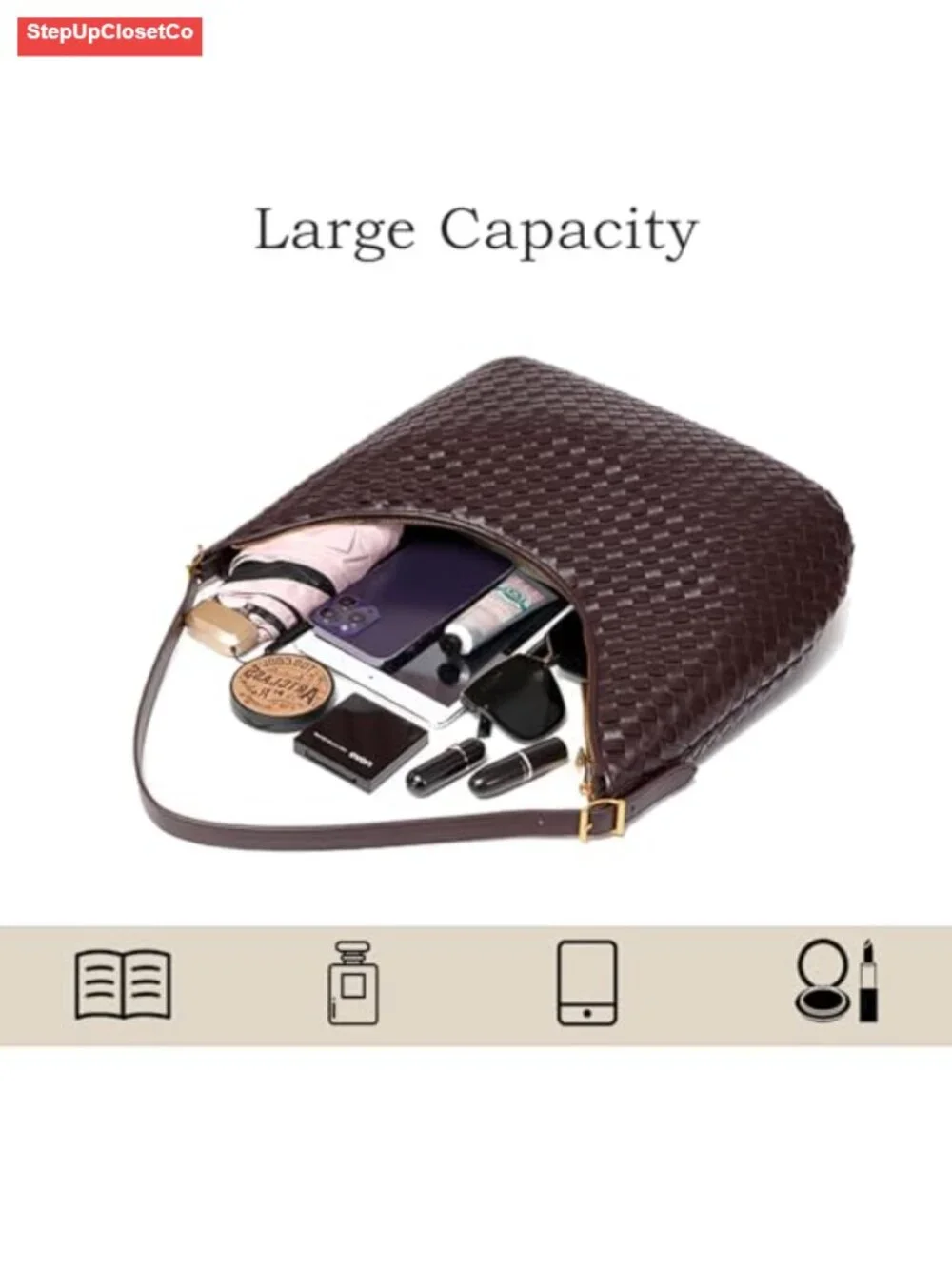 Woven Hobo Handbag for Women - Large Vegan Leather Shoulder Purse with Pockets